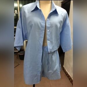 NWT, Pastel Blue Lounge Wear/ Short Set. P2P 21', Shorts 11' Wide With stretch.